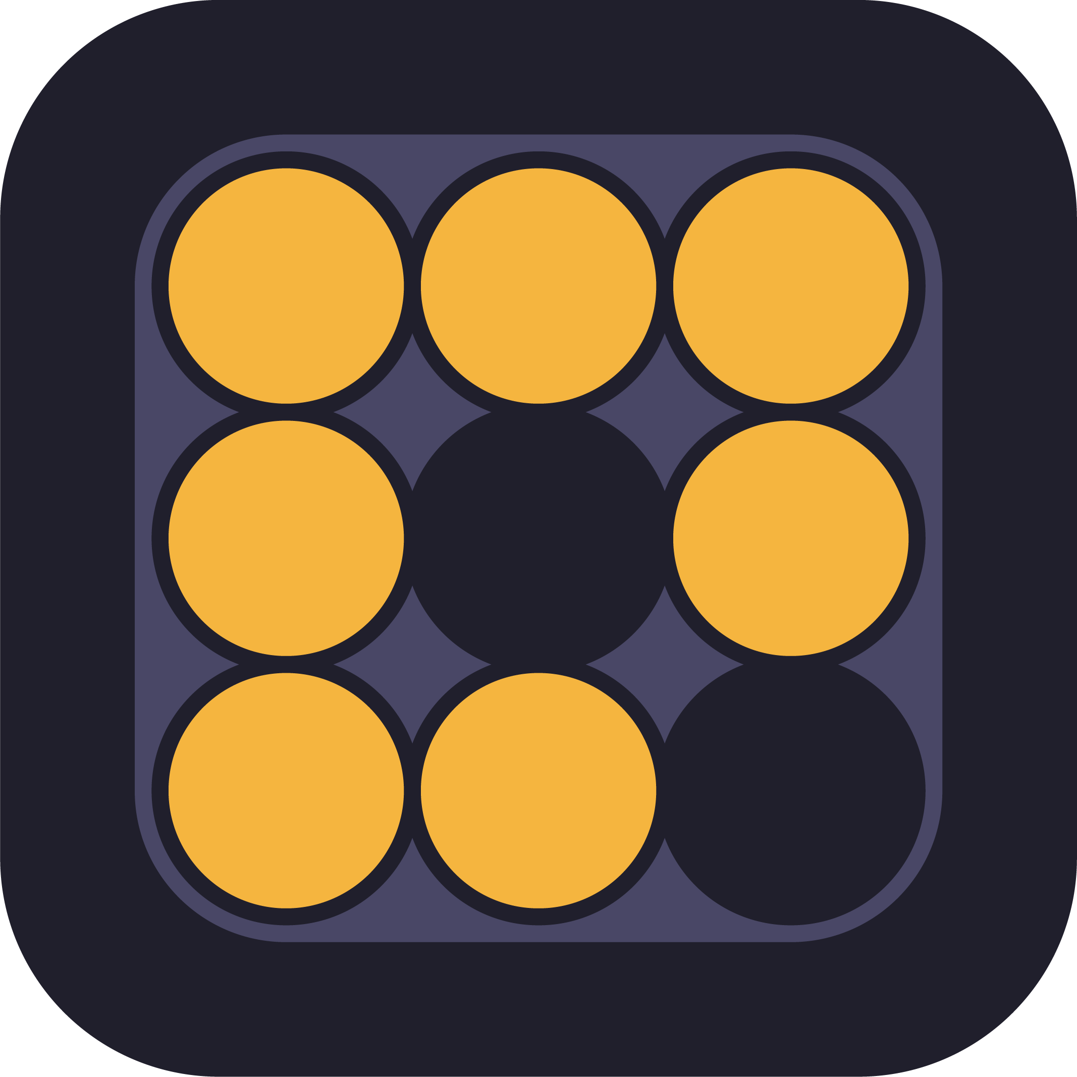 The Quatalog Icon. A three by three grid of circles colored in a 'Q' shape.